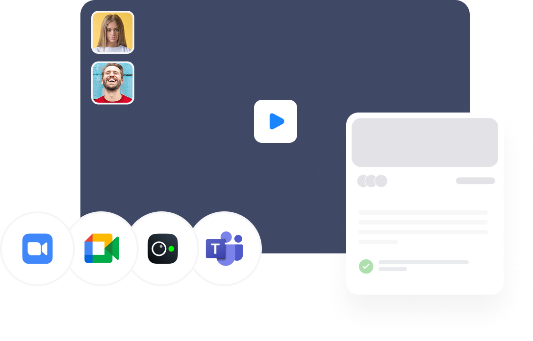Экран видеовстречи с участниками и значками Zoom, Google Meet, Телемоста и Teams